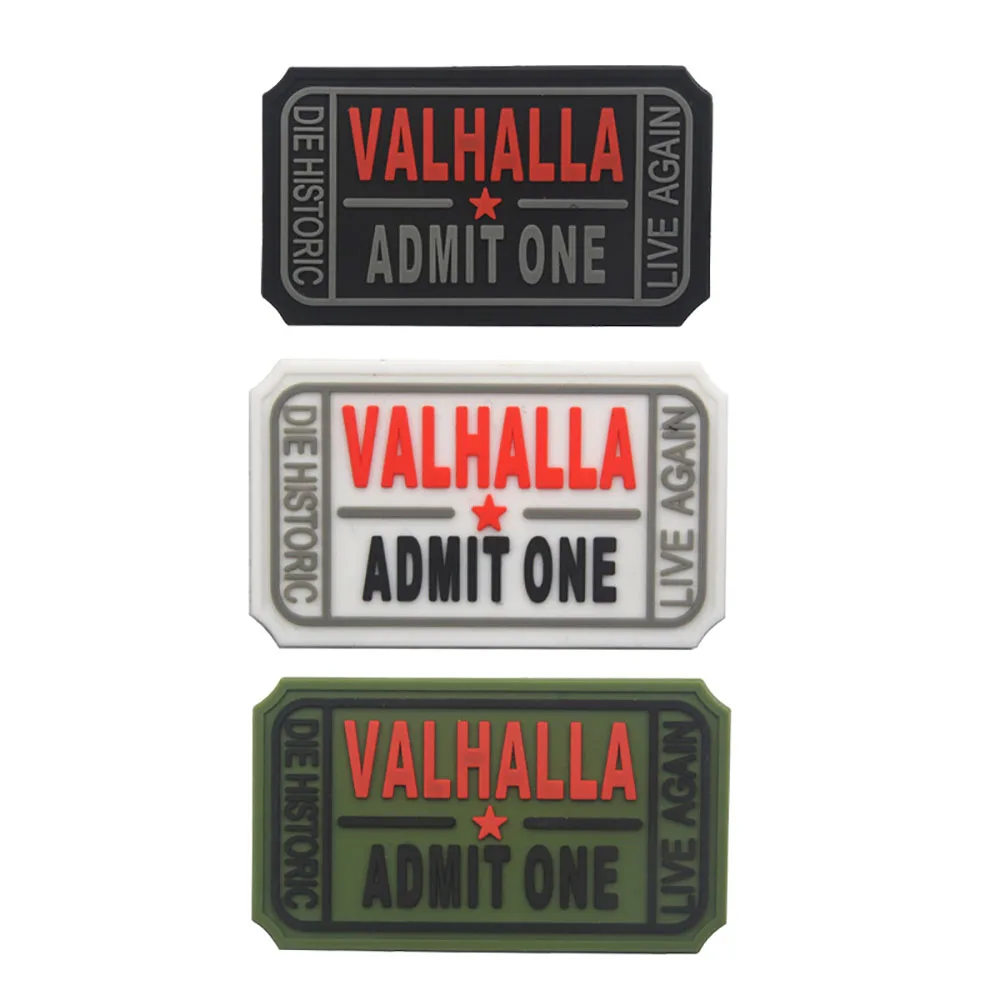 

3D ALHALLA ADMIT ONE 3D PVC Rubber Patches Military Tactical Armband Fabric Hook Loop Applique for Clothing Hat Jacket DIY