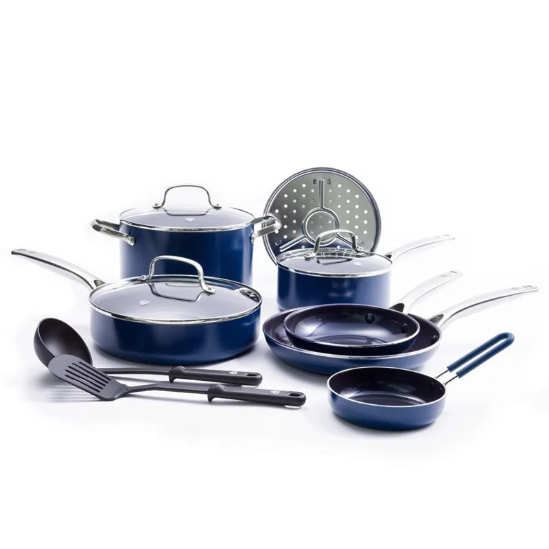 

Diamond 12-Piece Toxin-Free Ceramic Nonstick Pots and Pans Cookware Set, Dishwasher Safe（Blue/Green/Pink）optional