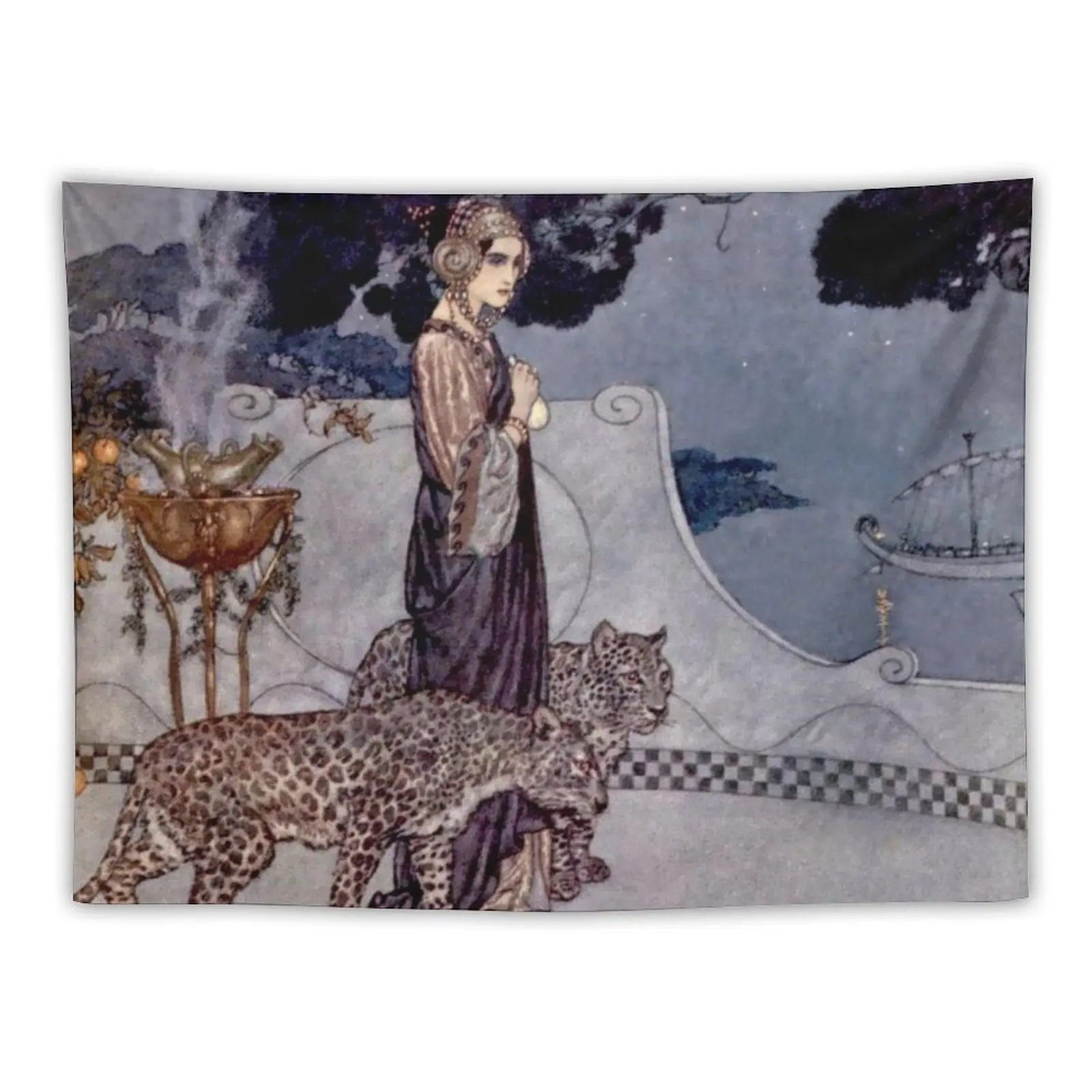Гобелен Circe With Leopards от Edmund Dulac настенный декор для комнаты аксессуары домашнего