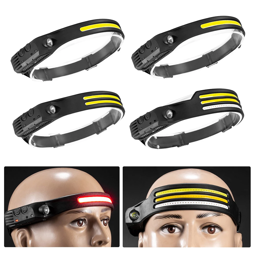 

COB LED Headlamp Sensor Headlight Flashlight Silicone USB Rechargeable Head Lamp Torch Outdoor Camping Fishing Work Light