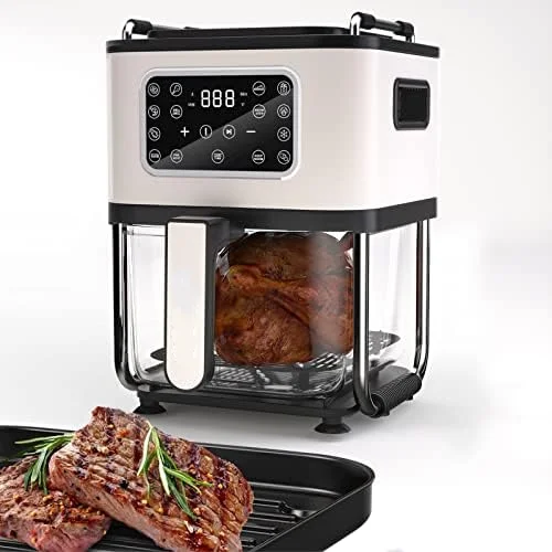 

Fryer Oven and Frying Pan Combo, One-Touch Screen Small Air Fryer with 12 Precise Presets, 4.8QT All-around Visual Glass Air Fry