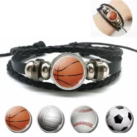 fashion glass football basketball baseball golf bracelet for men boys glass soccer multilayer pu leather soccer bracelet jewelry