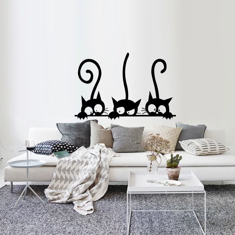 Vinyl Wall Stickers Animal Wallpaper Cartoon Black Cat Living Room Family Sofa Wall Decals Home Decor House Decoration Poster