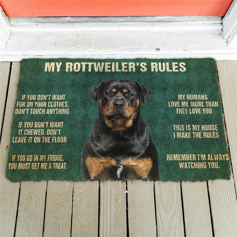 Rottweilers Rules Doormat Decor Print Animal Dog Floor Door Mat Non-Slip 3D Soft Flannel Custom Carpet for Hallway Bedroom