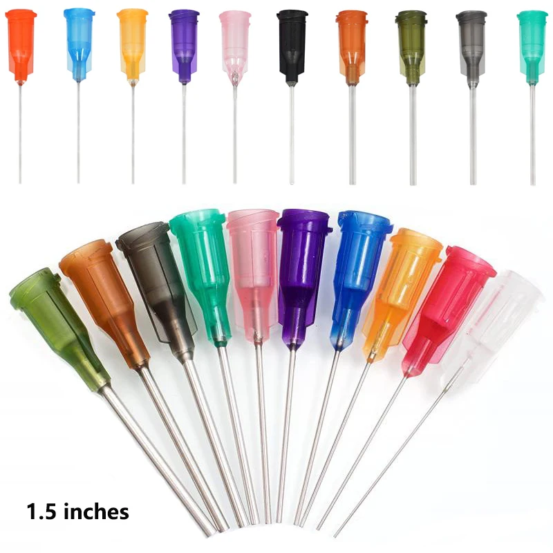 10/25pcs 1.5 Inch Dispensing Needles Syringe Needle 1.5 Inch Length Machine Nozzle Glue Needle Blunt End Threaded Port 14G-27G