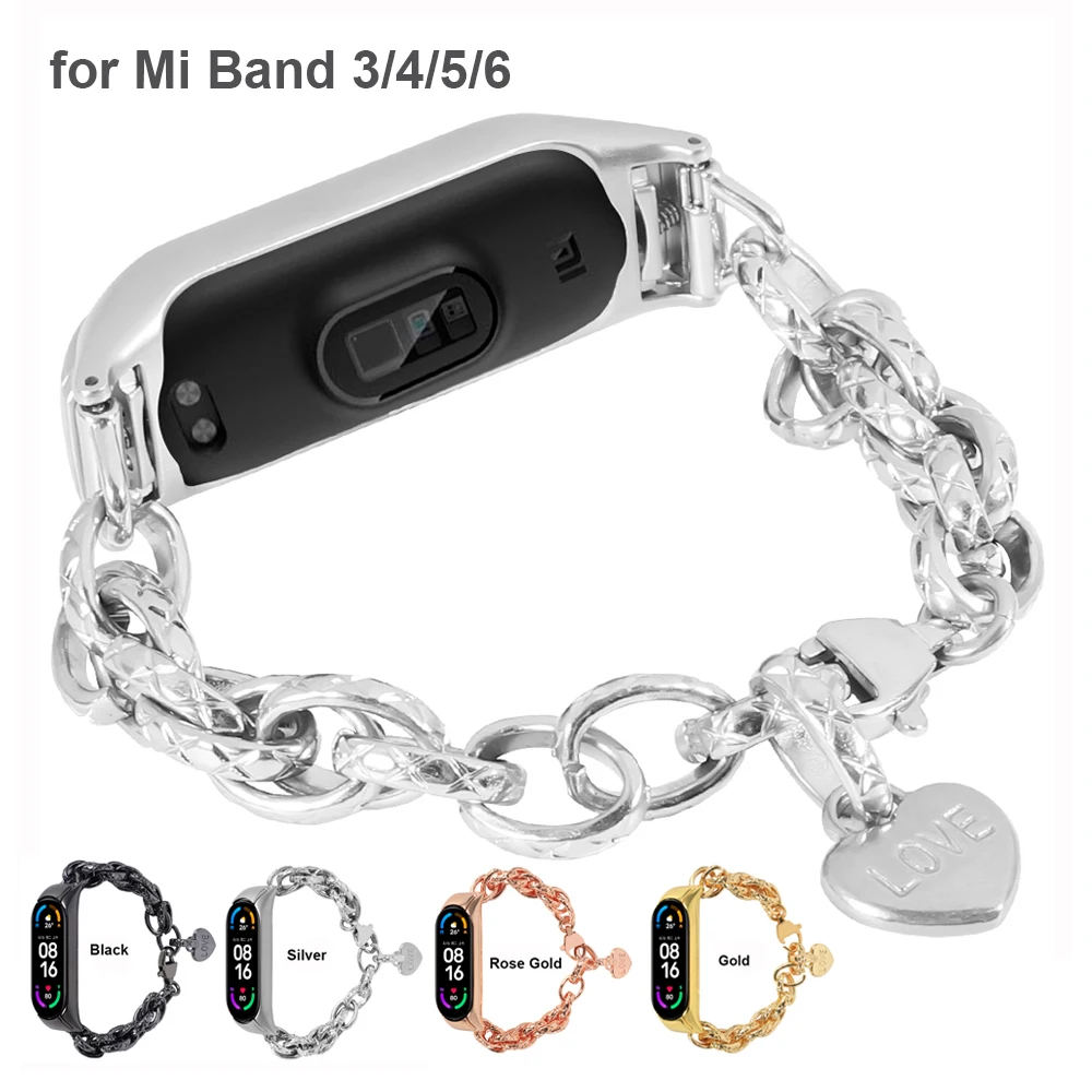 Фото Металлический ремешок для Xiaomi Mi Band 7 6 / Mi Band 5/ Mi Band 4 3, сменные браслеты для умных часов, аксессуары из нержавеющей стали, цепочка №1