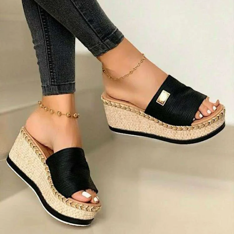 

Summer Wedges Slippers Platform High Heels Women Slipper Ladies Outside Shoes Basic Clog Wedge Slipper Flip Flop Sandals