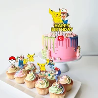 pokemon pikachu theme happy birthday cake decoration cartoon party diy banner cake decor birthday disposable tableware supplies