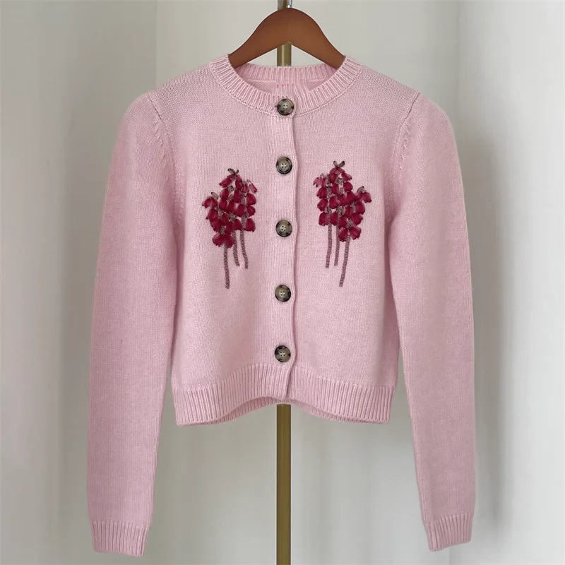 Кардиган женский осень 2024 новая верхняя одежда с цветочной вышивкой топ длинными