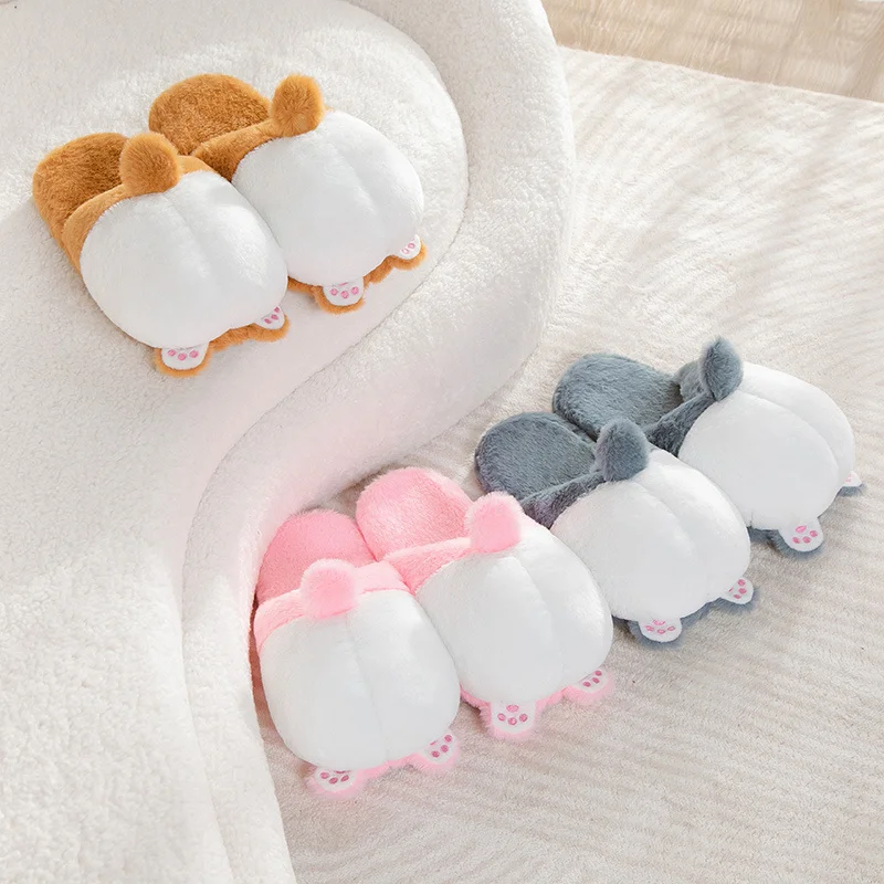 

Lovely Plush Sexy Corgi Butt Shoes Soft Stuffed Animals Women Men Couples Cartoon Indoor Floor Shoes Non Slip House Slipper