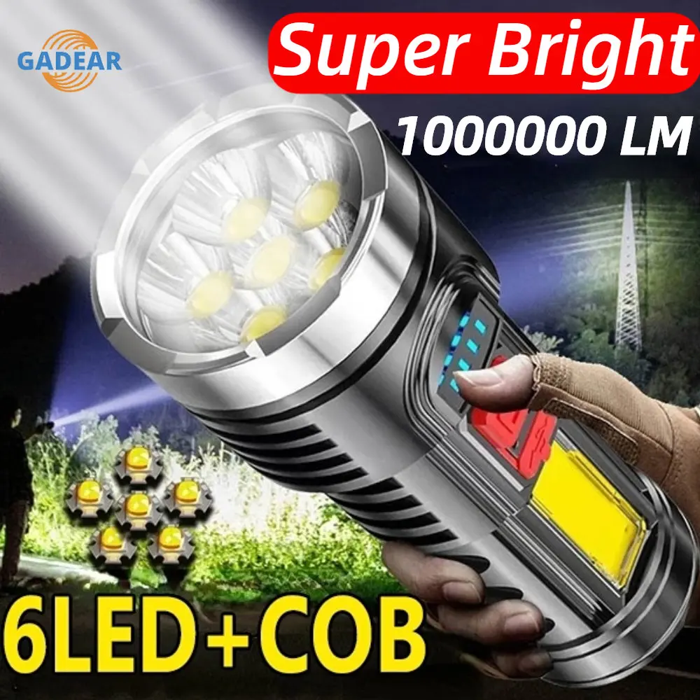 

New Style 6LED Flashlight Mini Portable Lamp with Built-in 18650 Battery USB Rechargeable COB LED Flashlight for Camping Lights