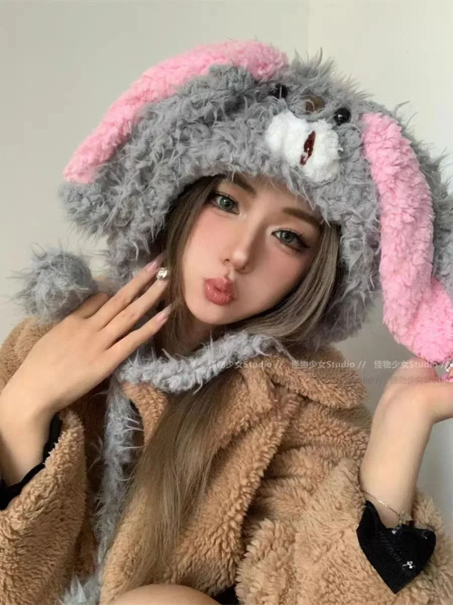 Женская Пушистая Шапка-ушанка с помпоном из овечьей шерсти