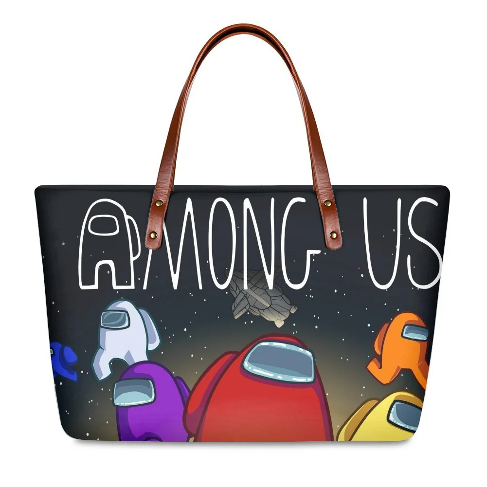 

HALYUNASC Cartoon DIY Printing Handbags for Women Girl Shoulder Bag AMONG U&US Pattern Ladies Femme Shopping Bags