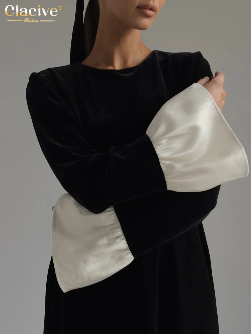 Clacive модное свободное черное бархатное женское платье элегантное до щиколотки с