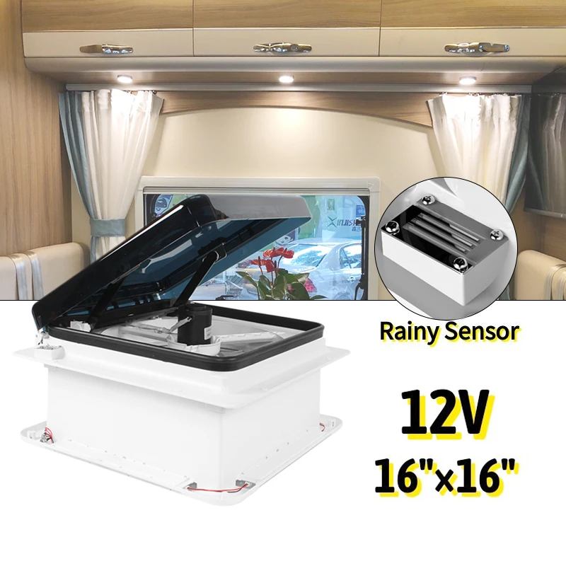 TYTXRV Caravan Accessories 12V 16 inch Roof Vent Fan with LED light & Rainy Sensor Electric Ventilation Fan For Motorhome Camper
