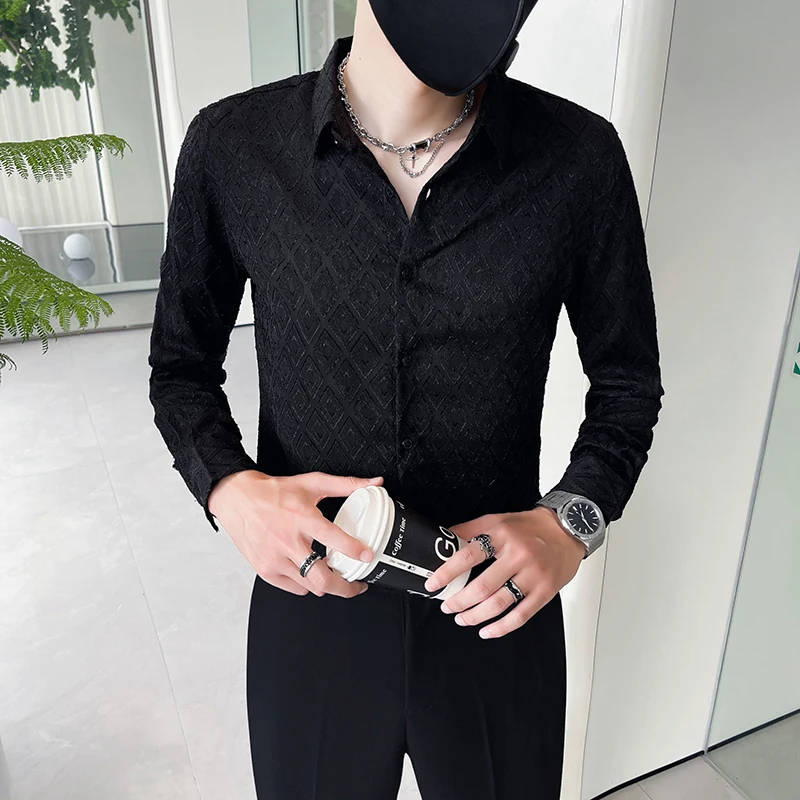 Новые модные рубашки с рисунком ромбиками для мужчин роскошные дизайнерские