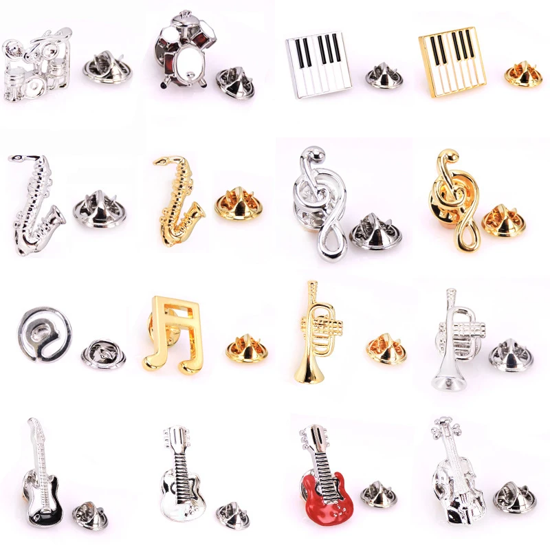 

30 Styles Gift Drum Saxophone Piano Violin Rock Music Brooch Suit Lapel Badge Pin High Quality Leisure Shirt