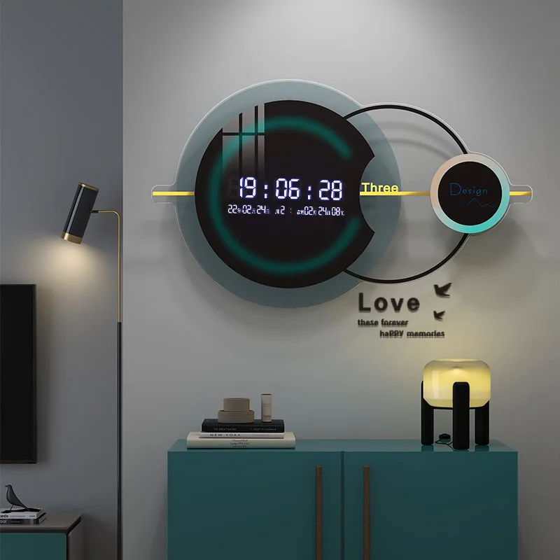 

3D LED Digital Clock Wall Decor Glowing Night Mode Adjustable Electronic Clock Wall Clock Living Room Perpetual Calendar
