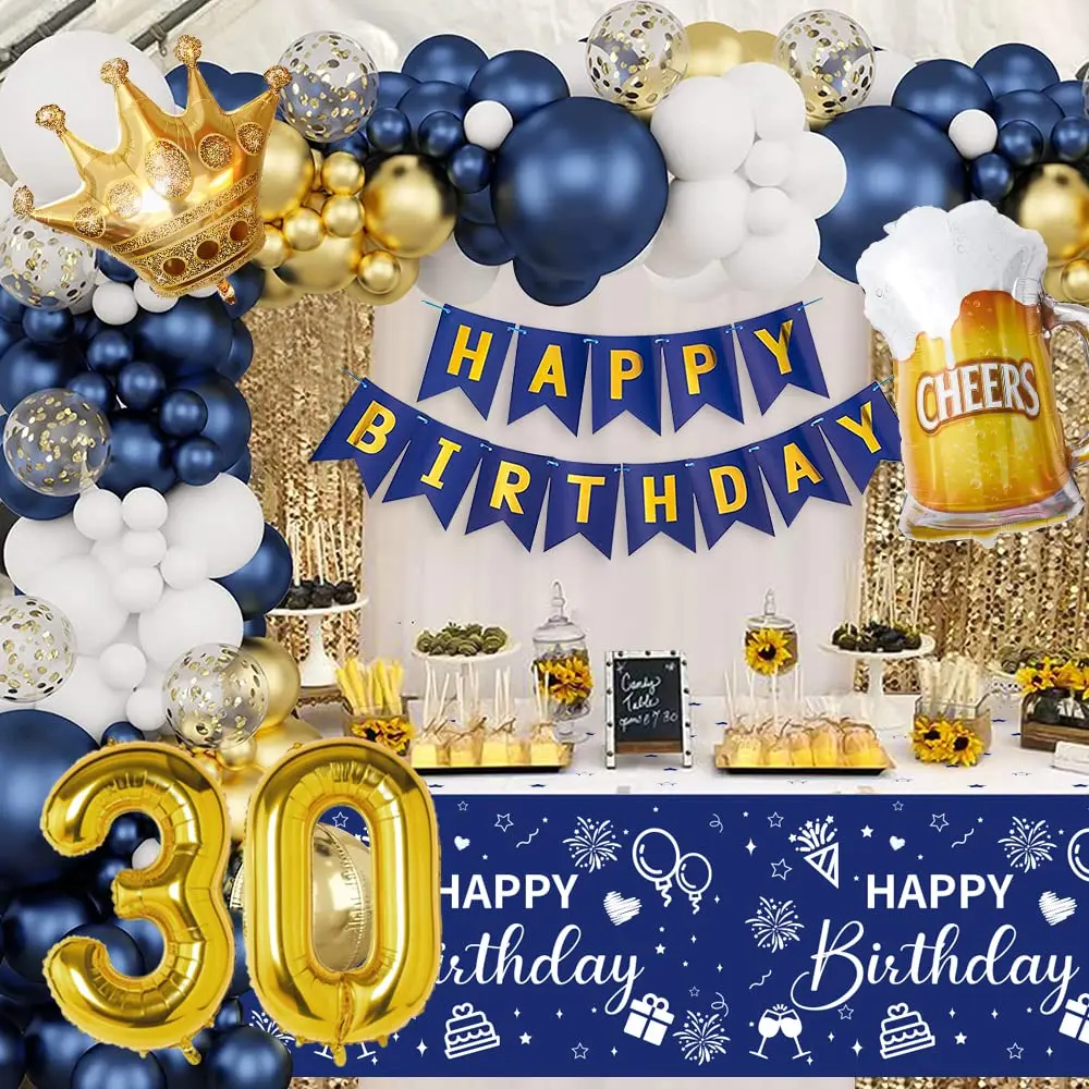 Украшение на день рождения для мужчин ночник синий золотой воздушный шар ранний
