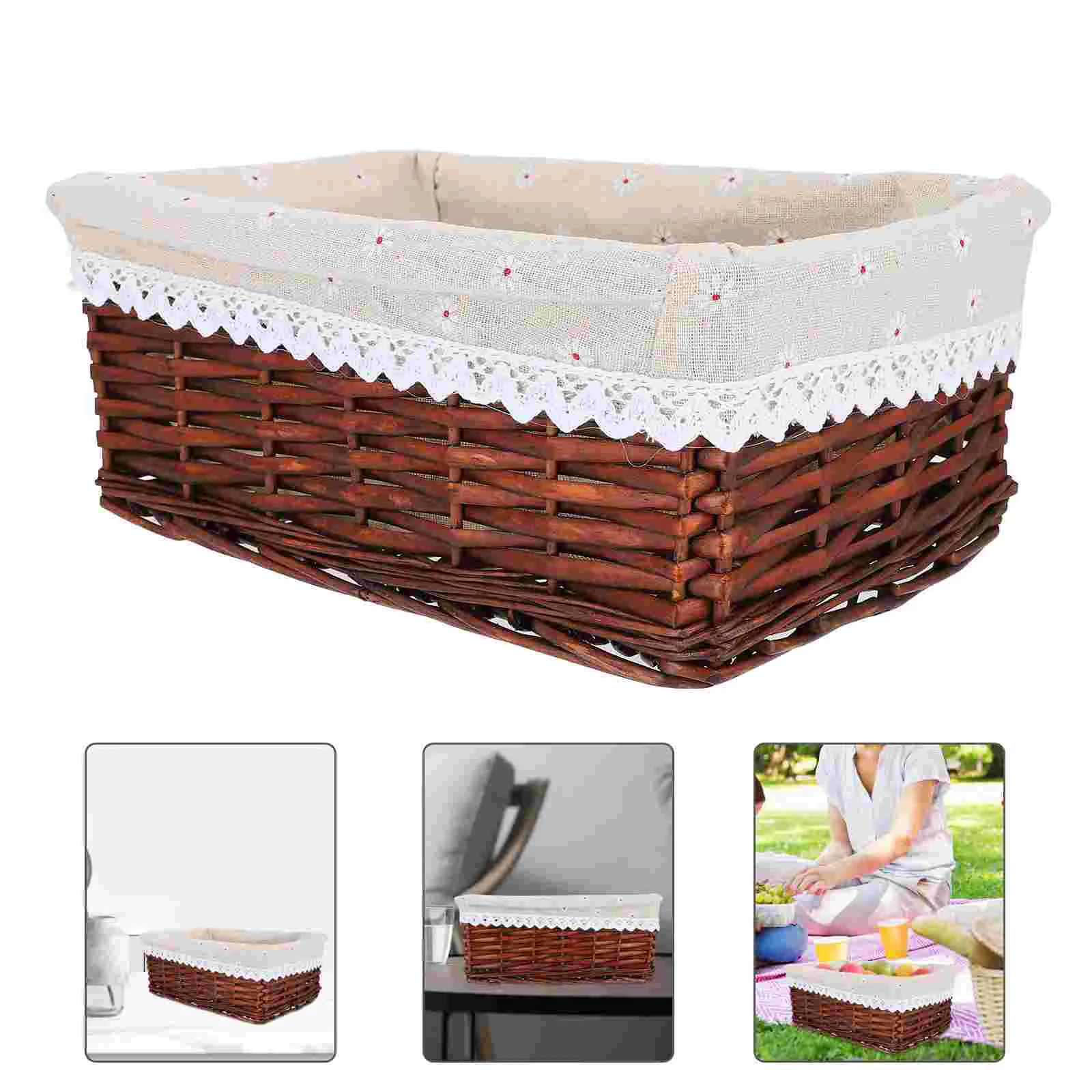 

Sundry Storage Cube Rustic Decor Laundry Basket Woven Lid Fabric Bin Shelf Baskets Decorative Bread Hyacinth
