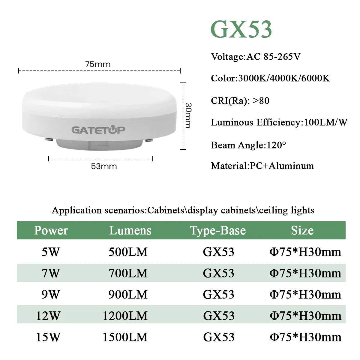 5-40PCS GX53 LED Spotlight AC85-265V 100lm/W 5W 9W 15W Daring light source wardrobe cabinet grille open box