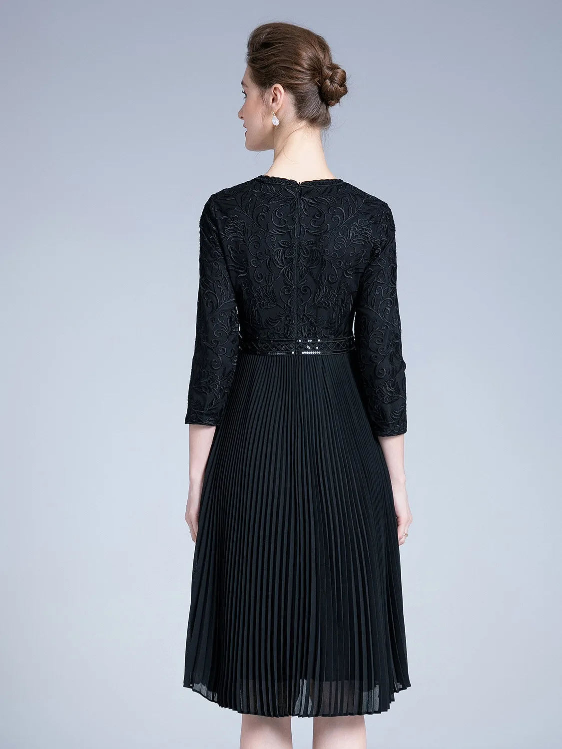 Женское винтажное платье миди AELESEEN бежевое плиссированное с цветочной вышивкой