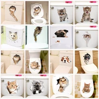 cute kitten toilet stickers wall decals 3d hole cat animals mural art home decor refrigerator posters