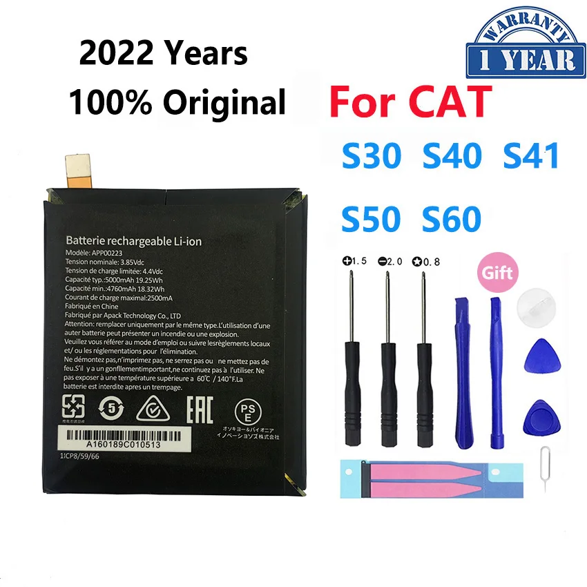 2022 Original Battery For Caterpillar Cat S41 APP00223 S30 S40 S50 S60  APP-12F-F57571-CGX-111 Replacement Batteries Bateria