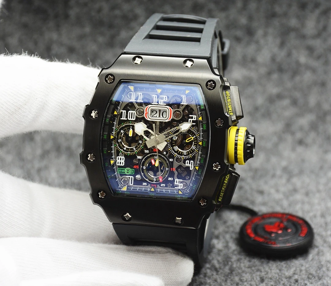 

Мужские автоматические механические часы-скелетоны цвета розового золота, Красного желтого цвета, резиновый циферблат