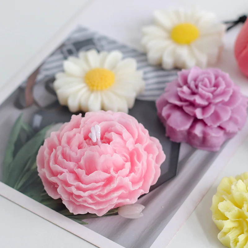 

diy aromatherapy candle plaster diffuser stone a variety of three-dimensional daisy peony rose flower decoration silicone mold