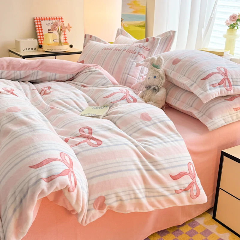 Фланелевой пододеяльник Funda Nordica двухцветный теплый в полоску толстый для