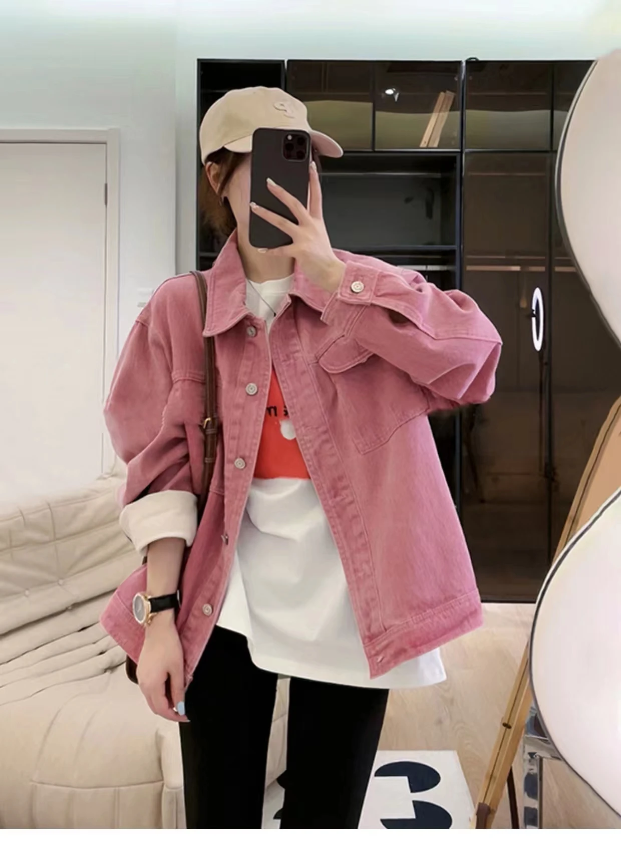 

2023 early spring new design sense small fashion purple pink purple Jean jacket women's casual thin short top