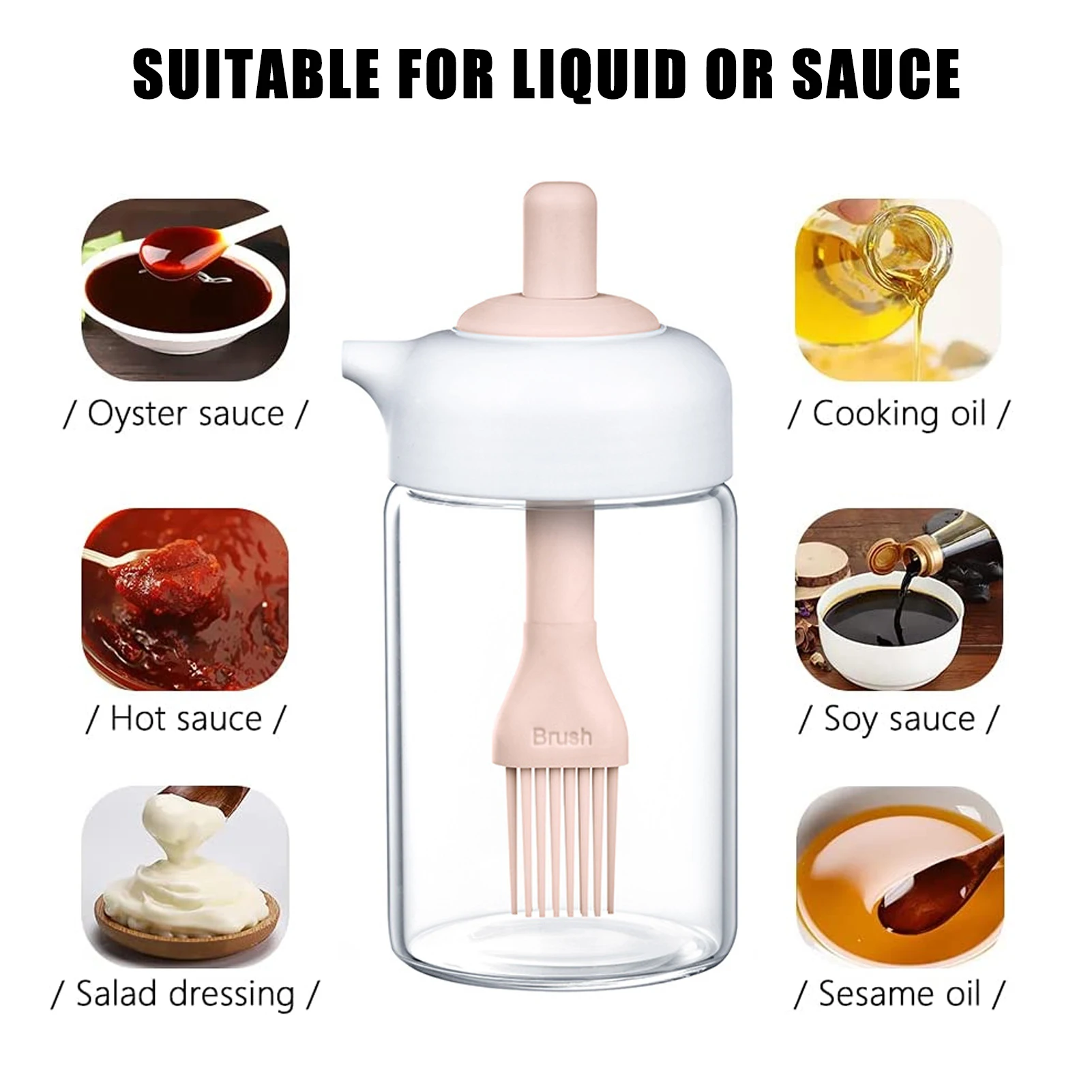 

Oil Bottle Dispenser with Silicone Brush Leakproof Condiment Container BBQ Oil Liquid Wide Opening Seasoning Bottle for Kitchen