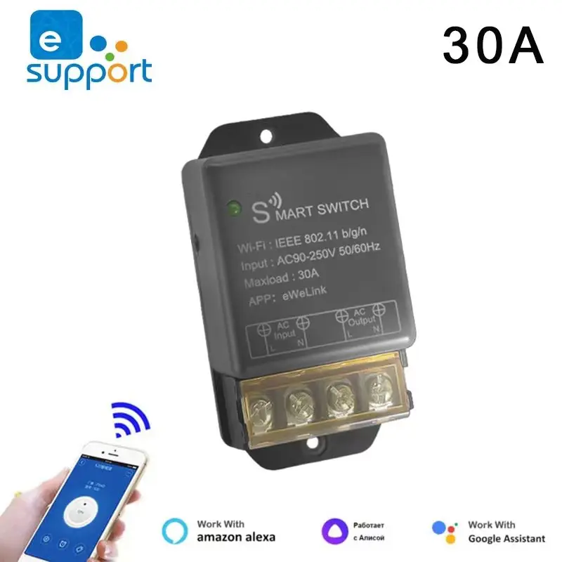 

Ewelink APP 30A 1CH WiFi High Power 1 Channel Switch Module,AC 110V 220V Input Wireless Relay,2.4Ghz Remote Control Smart Home