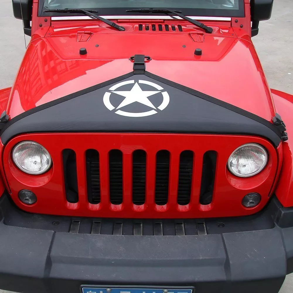 

NEW2023 Chuang Qian Black Front Hood Cover Star Style Hood Protective Bra Cover Kit For Jeep Wrangler JK 2007-2018