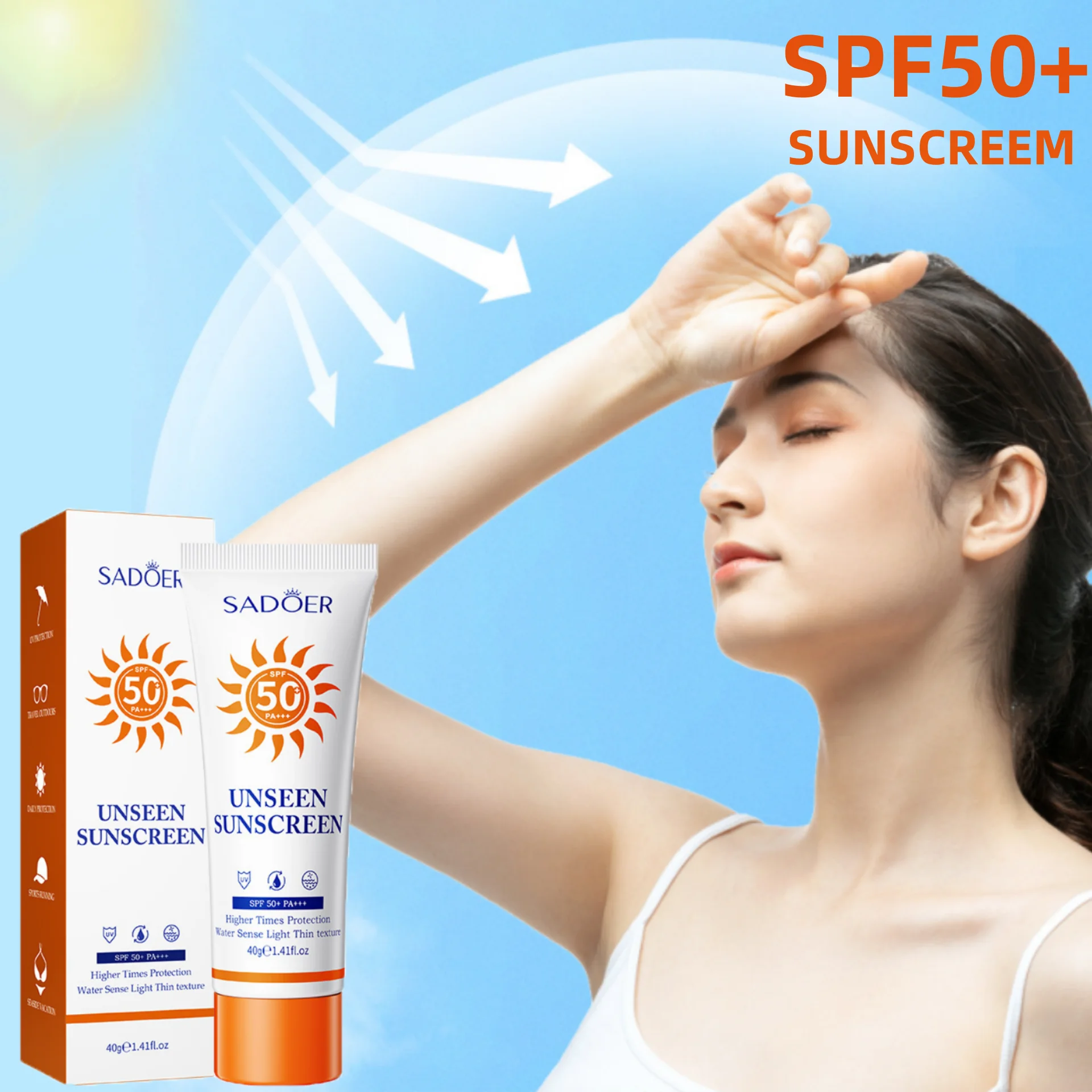 

Солнцезащитный крем SPF 50 +, солнцезащитный лосьон для защиты кожи, антивозрастной водонепроницаемый освежающий увлажняющий отбеливающий косметический уход за кожей