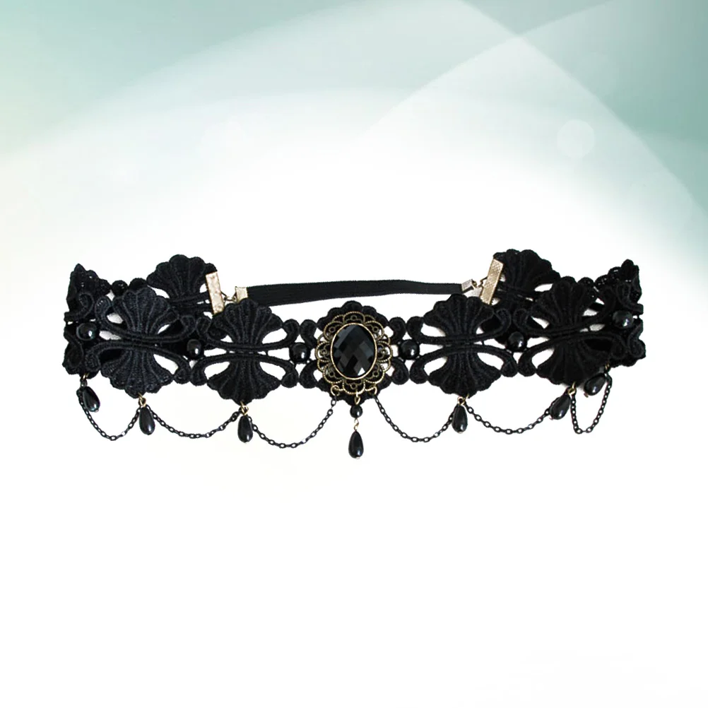 

Forehead Band Headband Lace Black Hair Headdress Gothicelastic Headbands Accessoriesforchain Crystal Rhinestone Veil Jewelry