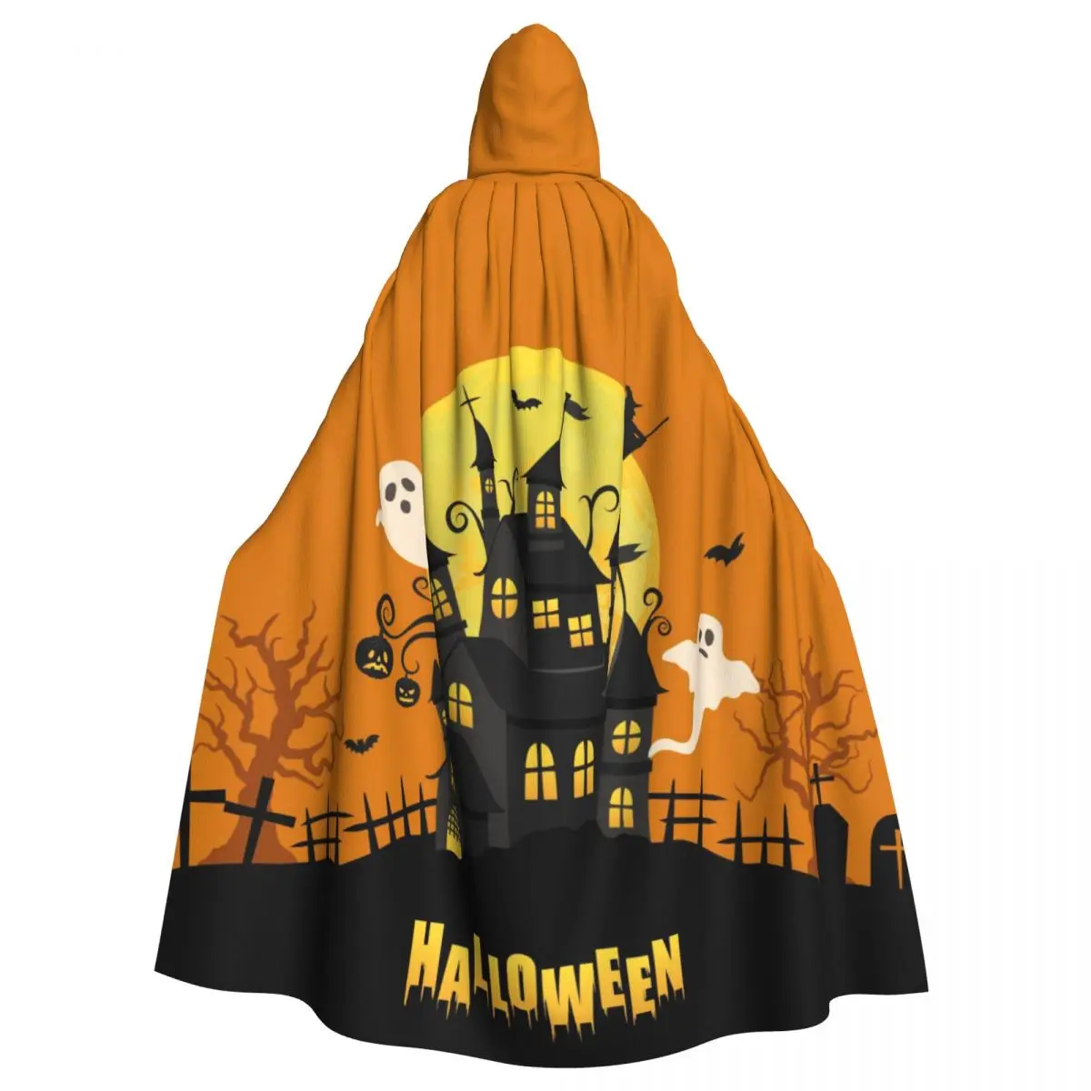 

Long Cape Cloak Haunted House And Spooky Moon Hooded Cloak Coat Autumn Hoodies