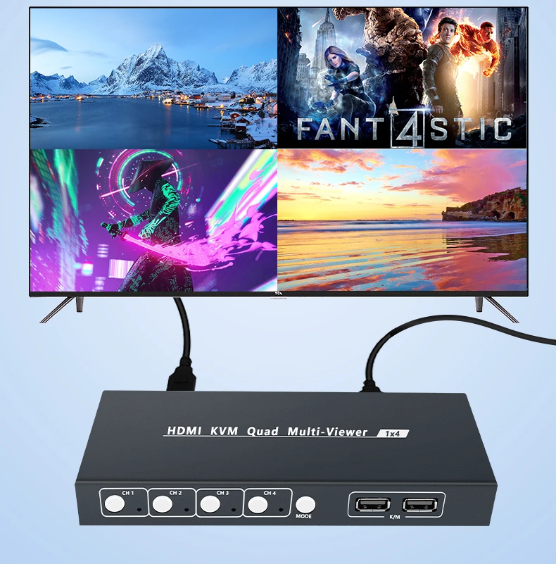 HDMI переключатель для мультипросмотра 4x1 четырехъядерный бесшовный переключатель 4 в 1 выход Поддержка 4K @ 30 Гц 4 режима отображения раздельный экран для ТВ/ПК/STB/DVD