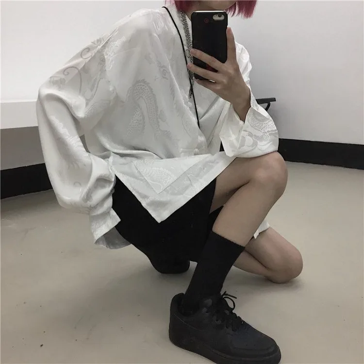 Женская блузка в китайском стиле свободная с длинным рукавом и