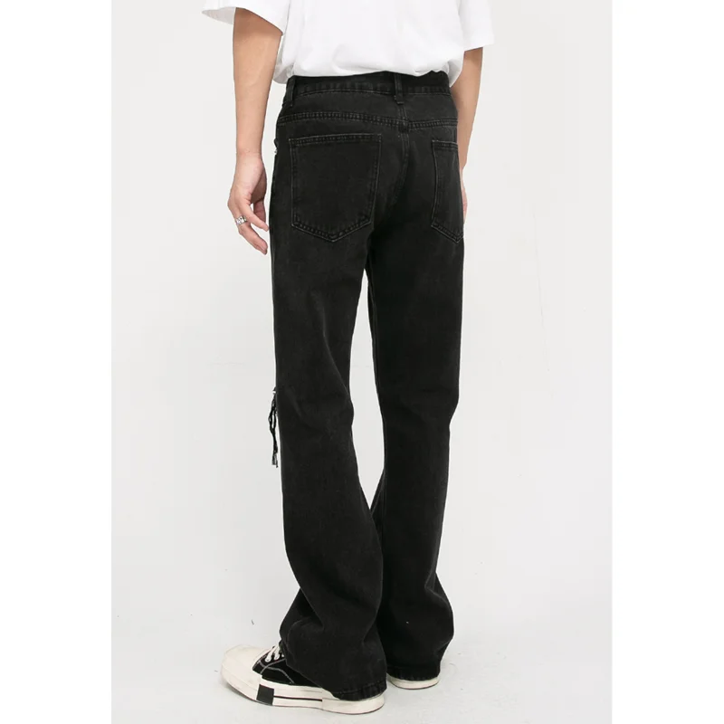 Streetwear Men 2022 New Vintage Recreational Black Ripped  Jeans Loose Straight Cylinder Broad Leg Bell-bottoms Autumn Female