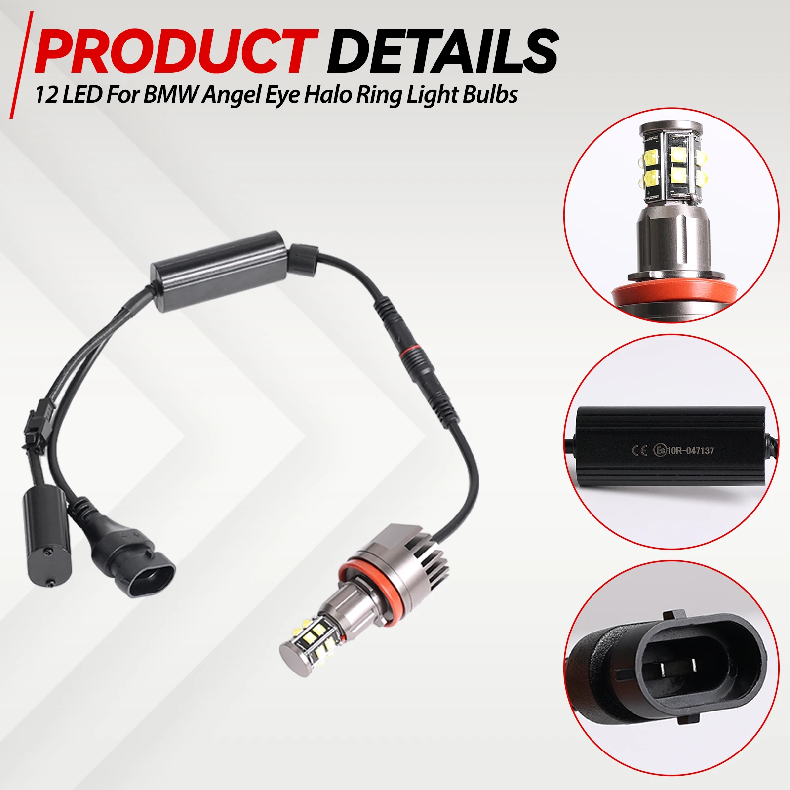 Фото 2x H8 12 LED Angel Eyes Halo Ring Light 2000LM лампа HID Xenon белого света для фар и габаритных огней для BMW E63 E64 E70 E71 Facelift №2