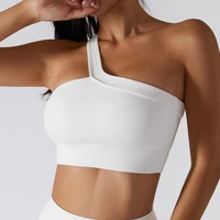 one shoulder women camis summer crop tanks seamless tight sports bras workout fitness running shockproof fashion yoga bras
