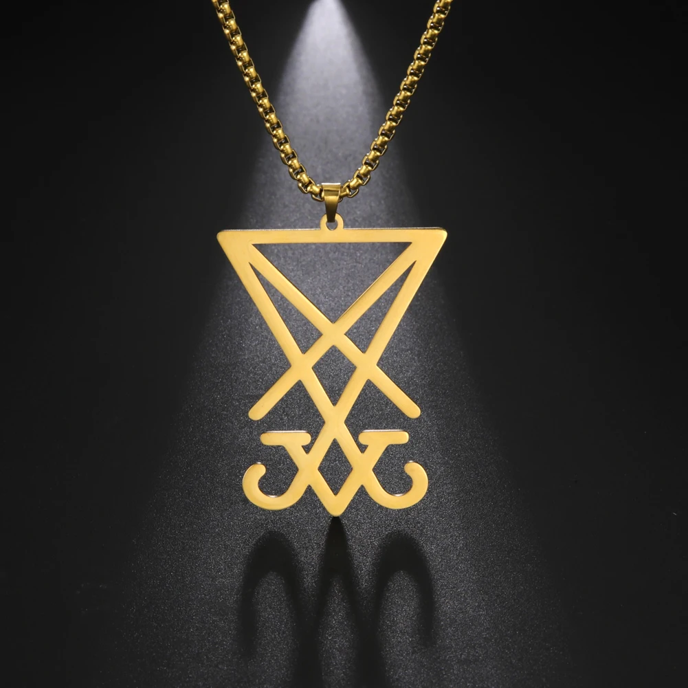 

Amaxer Sigil Of Lucifer Pendant Satanic Symbol Necklace Stainless Steel Men Women Necklace Seal Of Satan Emblem Amulet Jewelry