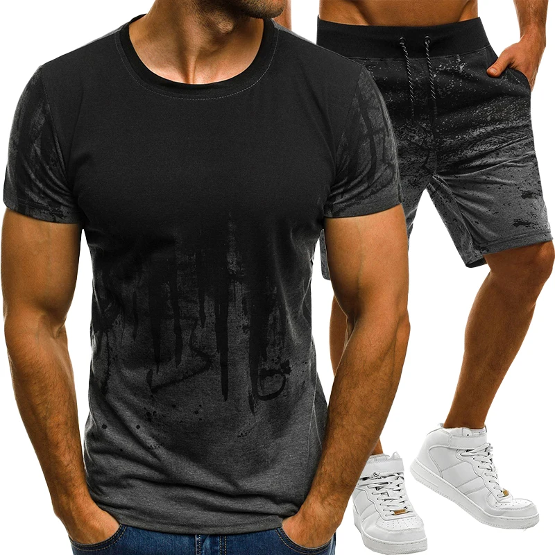 

2022 Summer Men's Sportswear Men's Short-sleeved Printed T-Shirts Shorts 2 Piece Set Ovesized Fashion Male Casual Beach Clothes