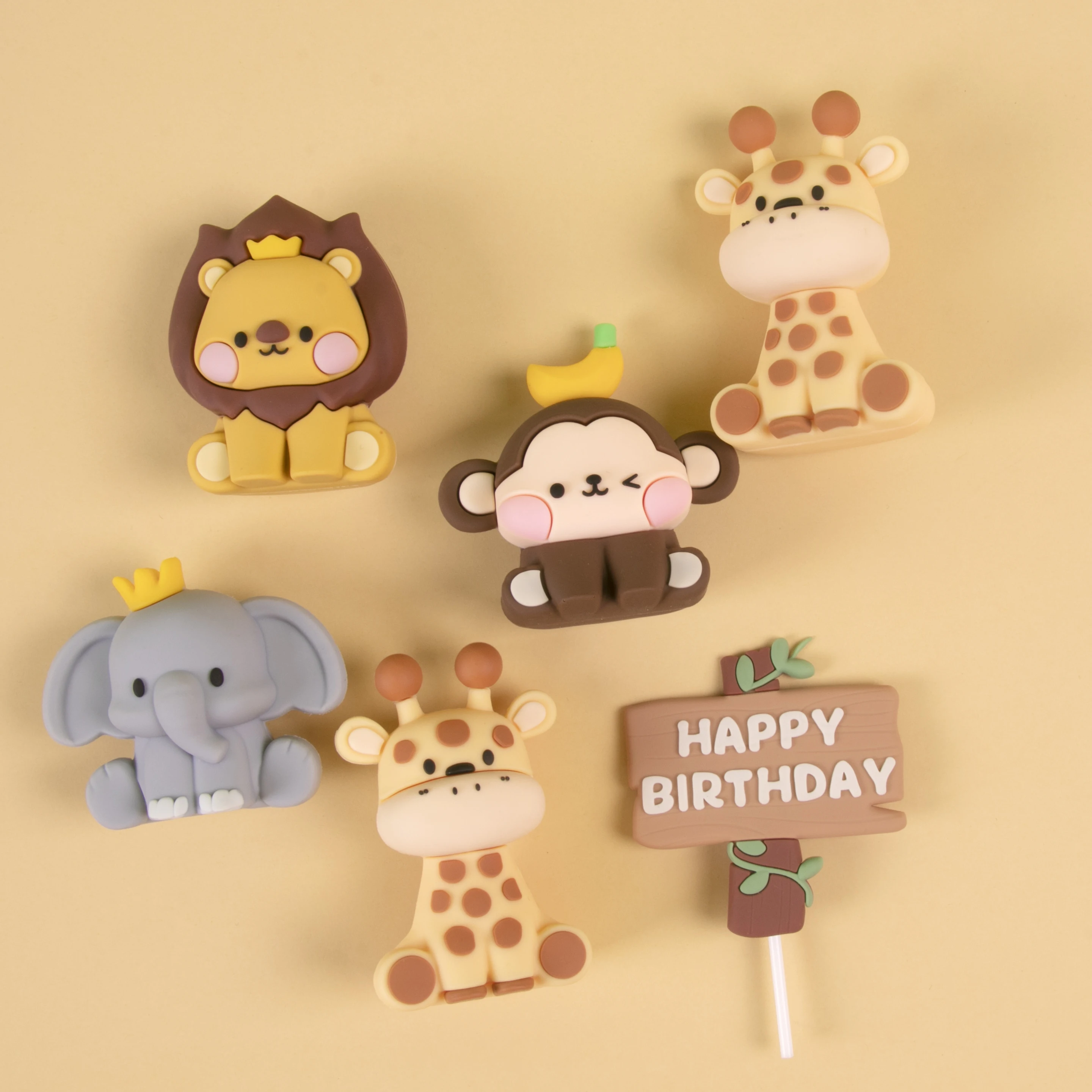 

Lion Elephant Giraffe Monkey Cake Decoration Sign Jungle Safari Animal Cake Topper Tropical Kids Birthday Party Baby Shower