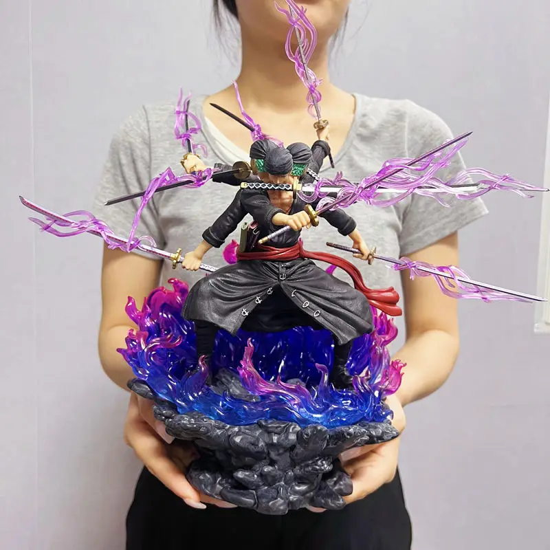 

42cm One Piece Anime Roronoa Zoro Wano Country Three Heads and Six Arms Nine Knives Flow Shura Action Figure PVC Model Gift Toys