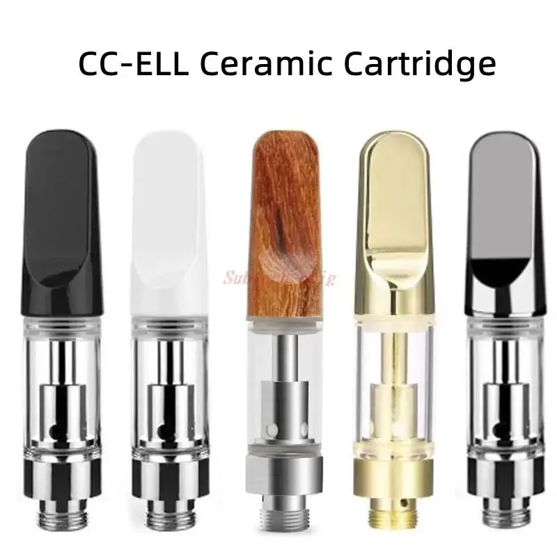 100pcs CC-ell Vape Cartridges 0.5ml 1.0ml Atomizer Ceramic Coil Carts Gold/Silver/Wood Drip Tips 510 Thread Thick Oil Glass Tank