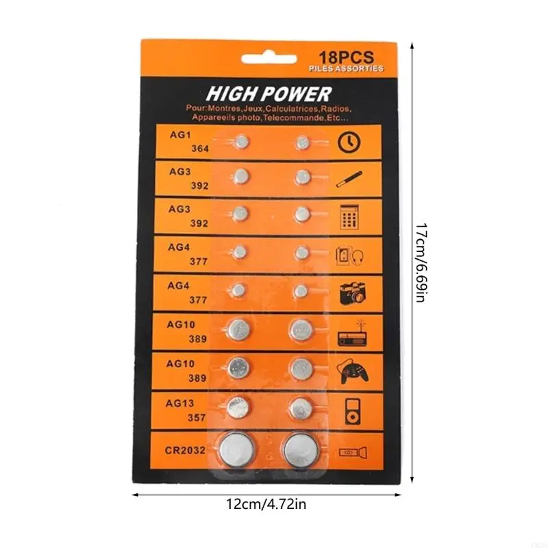 C63A 18pack Button Batteries Battery Set Ag1/Ag3/Ag4/Ag10/Ag13/Cr2032
