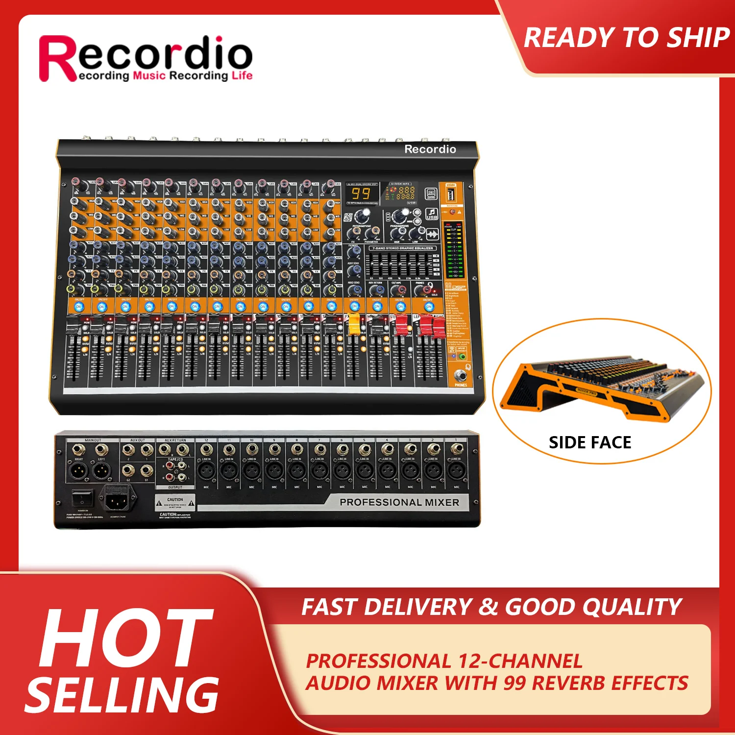 GAX-MV12 Профессиональная микшерная консоль двойной 7-полосный эквалайзер с